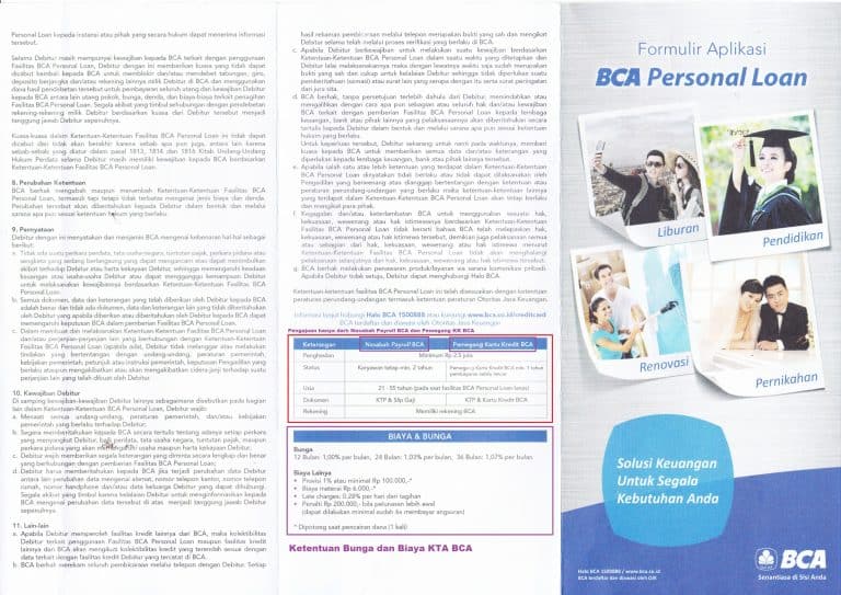 KTA BCA 2019 Bunga Pinjaman, Tabel Cicilan, Simulasi KTA BCA 2019 Bunga Pinjaman, Tabel Cicilan, Simulasi